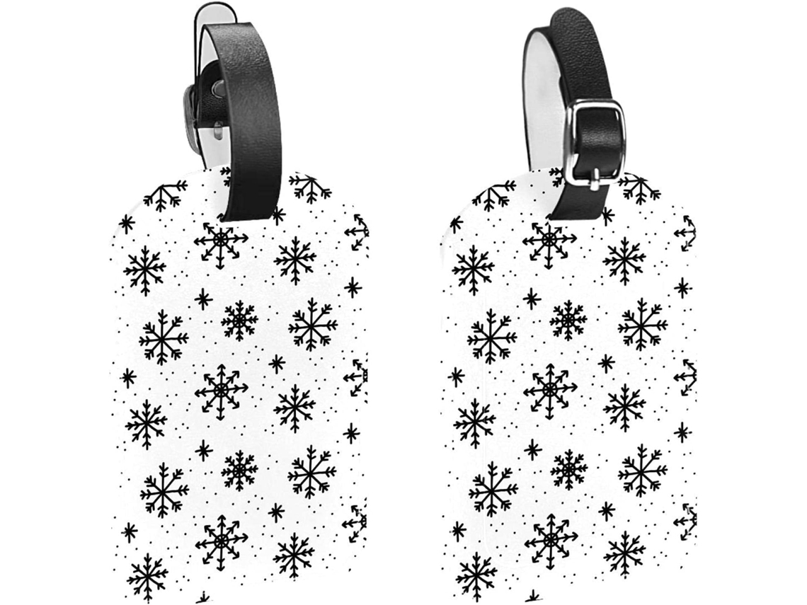Conjunto De 2 Etiquetas Bagagem Em Couro Pu Com Flocos Neve Desenhados À Mão