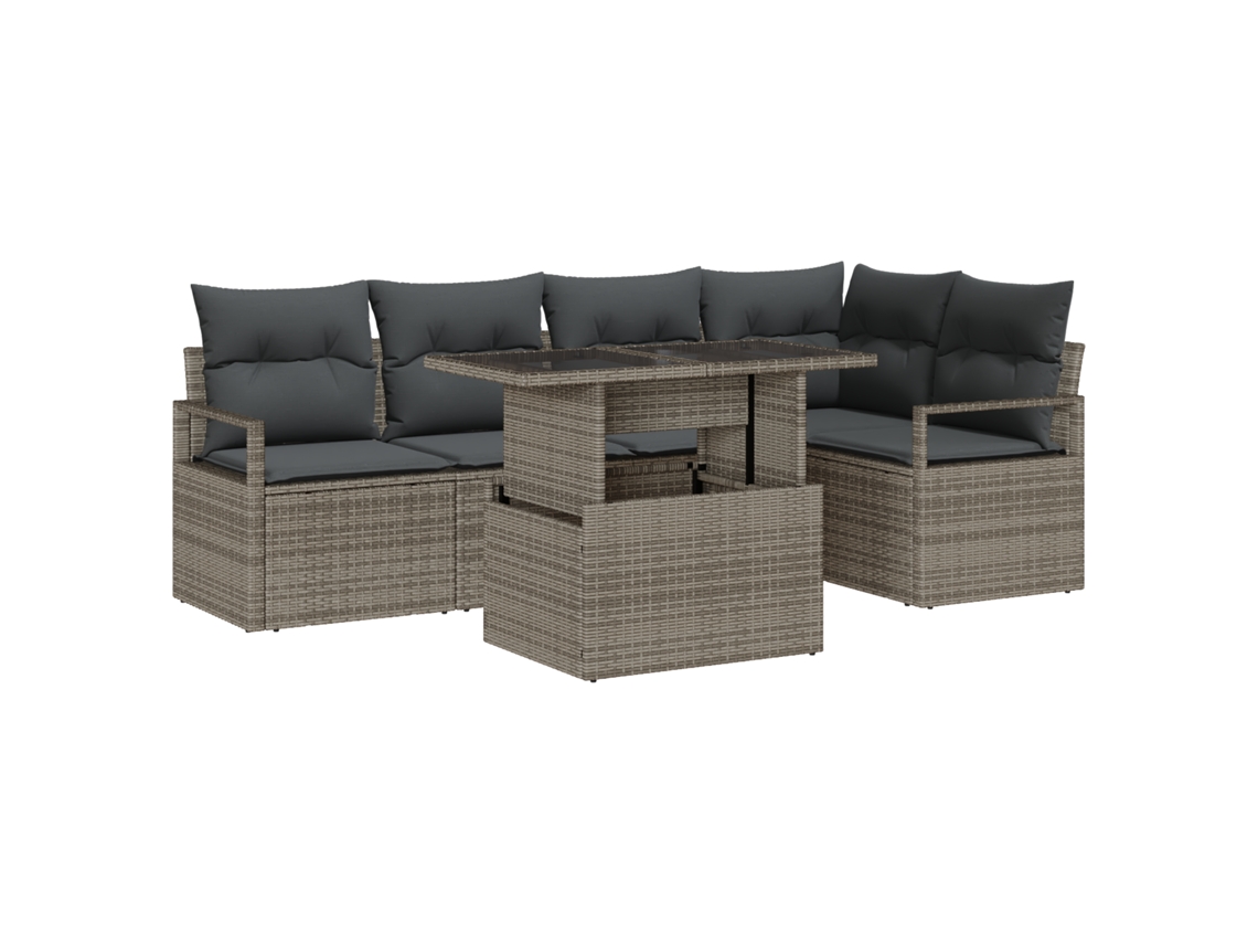Conjunto 6 Sofá De Jardim Vidaxl Cinzento Vime Pe (232 X 122 X 85 Cm)