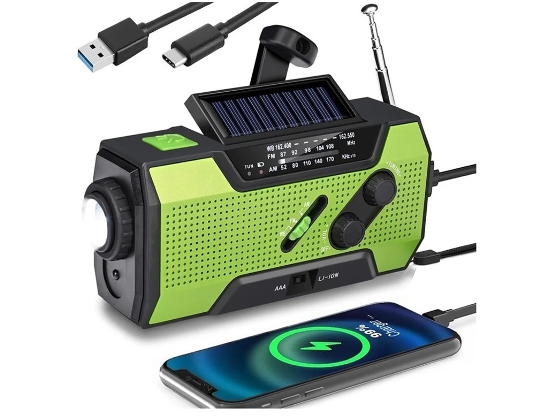 Rádio solar multifuncional de emergência YIZHOOD 2000mAh com lanterna verde (2000mAh)