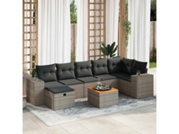 Vidaxl 8 Pcs Conjunto Sofás De Jardim C/ Almofadões Vime Pe Cinzento