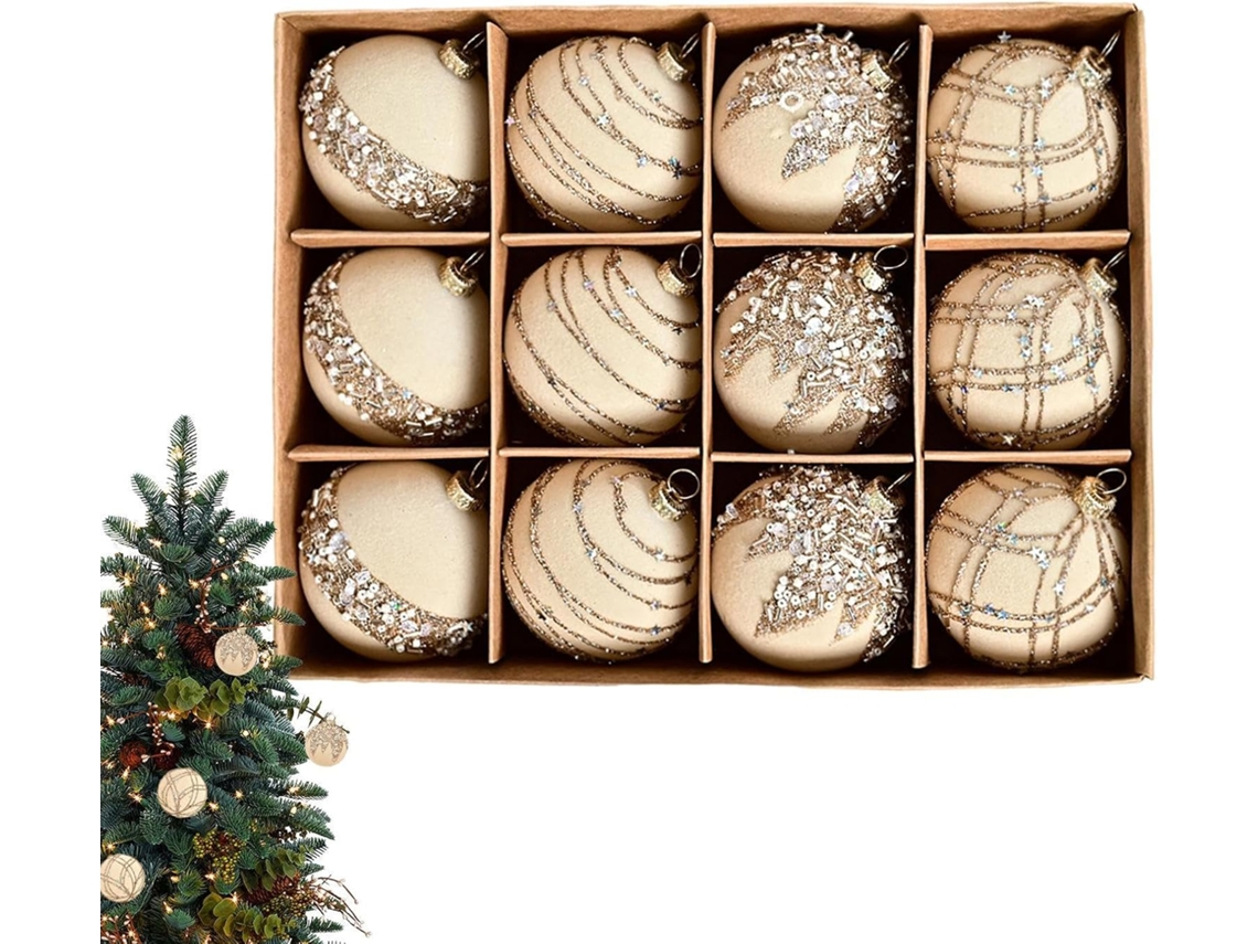 Bolas Decorativas Inquebráveis, Enfeites Para Árvore De Natal, Estilo Retrô, Com Glitter.