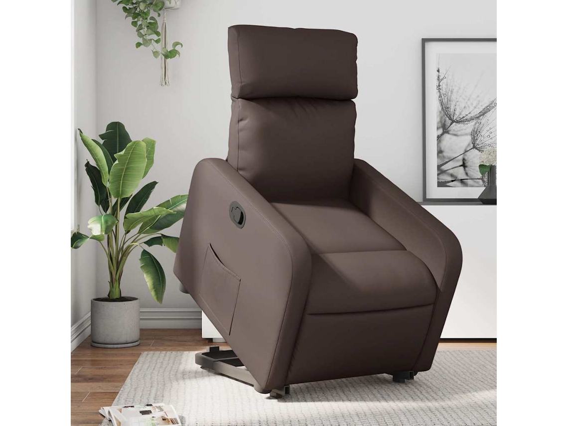 Vidaxl Poltrona Reclinável Elevatória Couro Artificial Castanho
