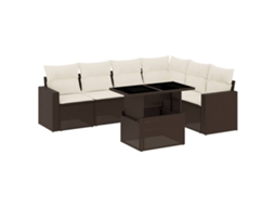 Conjunto de 7 Sofás de Jardim com Almofadões Vime Pe Castanho MAISON EXCLUSIVE (7 pcs)