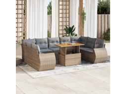 Vidaxl 10 Pcs Conjunto De Sofás P/ Jardim Com Almofadões Vime Pe Bege
