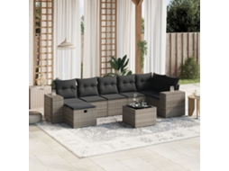 Vidaxl 8 Pcs Conjunto Sofás De Jardim C/ Almofadões Vime Pe Cinzento