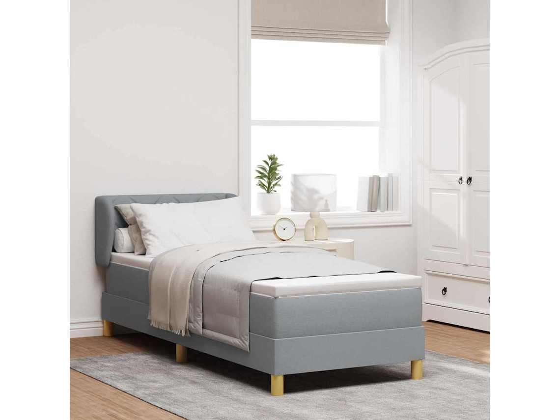 Vidaxl Cama Box Com Cabeceira Cinzento-claro 80 X 200 Cm Tecido