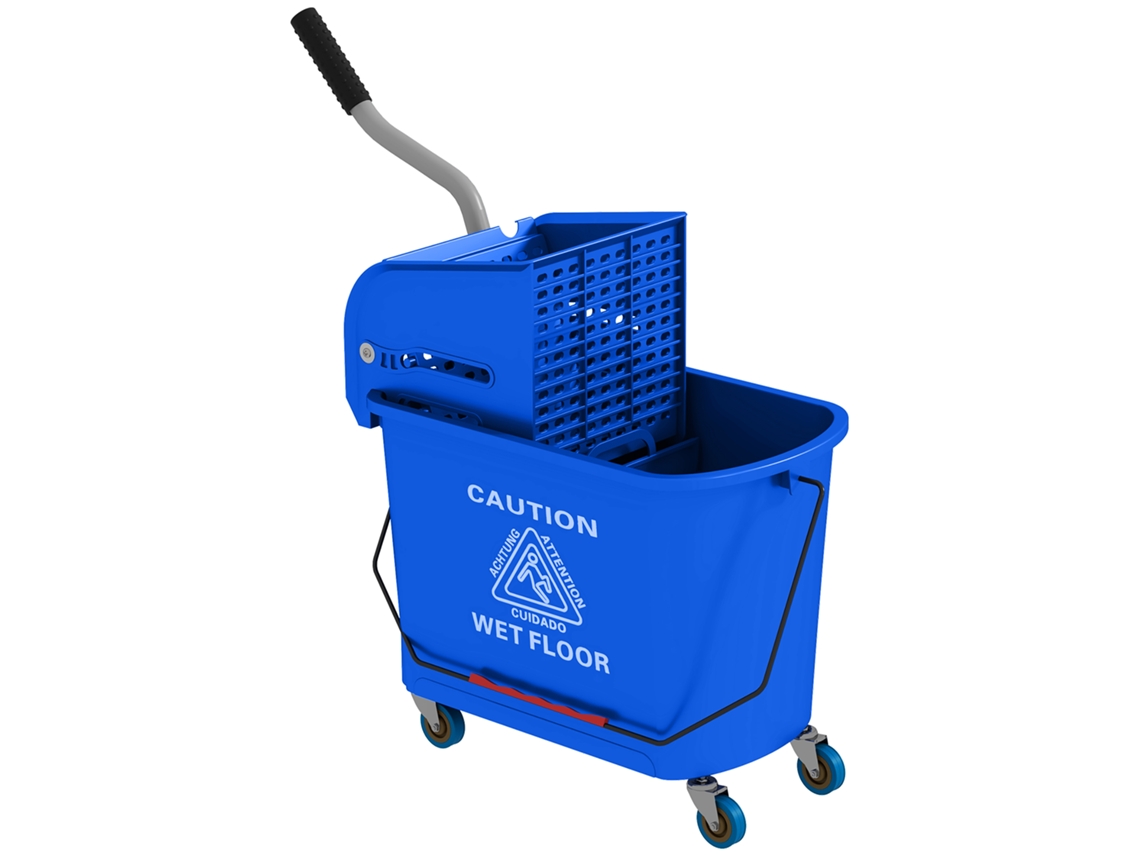 Balde de Esfregão de 20 L com Torcer e Cabo. Balde de Esfregão com Rodas. Plástico. Azul Ge