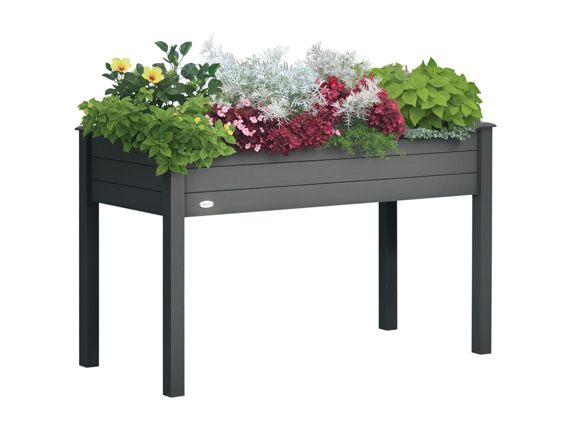 Canteiro Elevado Para Jardim, 123 Cm (c) X 57 Cm (l) X 76 Cm (a), Com Orifícios Para Irrigação E Feltro Para Drenagem, Em Madeira Maciça De Abeto.