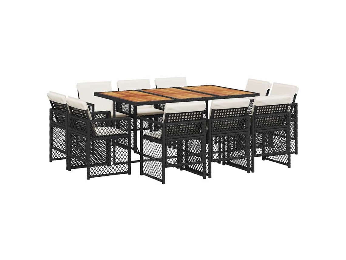 Conjunto de 11 Jantar para Jardim com Almofadões Vime Pe Preto MAISON EXCLUSIVE