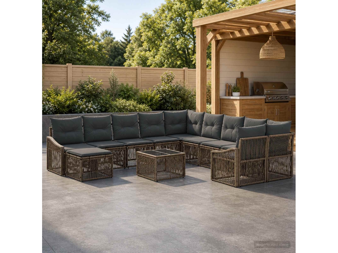 Vidaxl Conjunto De Sofá De Jardim 12 Pcs Cinzento Vime Pe