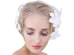 Véu Curto De Noiva Com Flores Brancas E Cobertura Facial Para Cerimônias, Festas De Chá E Eventos.