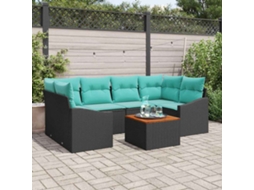 Vidaxl Conjunto De Sofá De Jardim Com Almofada 7 Pcs Preto Vime Pe