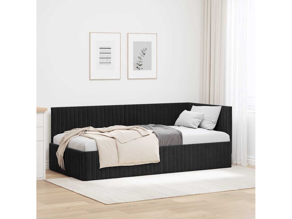 Vidaxl Estrutura de Cama de Canto Preto 90 Cm X 190 Cm Veludo