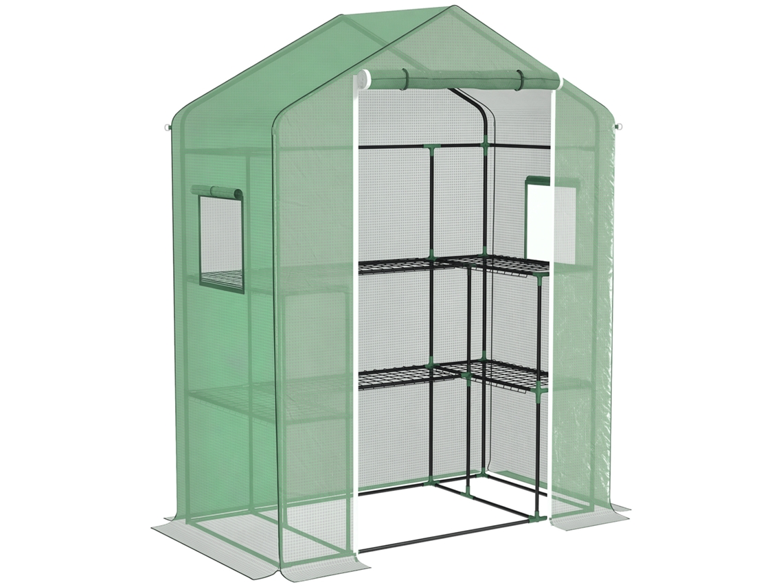 Estufa De Cm Jardim Com 1 Porta, 2 Janelas E Prateleiras Em Formato U Para Hortaliças, Plantas, Flores, Lona Pe 140x73x190
