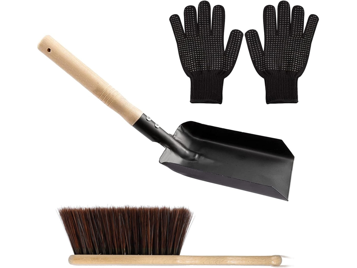 Ferramentas para Limpeza de Lareira Pá Cinzas Resistente 37 Cm, Escova com Cabo Ferro e CHABERLU
