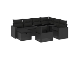 Conjunto de 8 Sofás de Jardim com Almofadões Vime Pe Preto MAISON EXCLUSIVE (N/A)