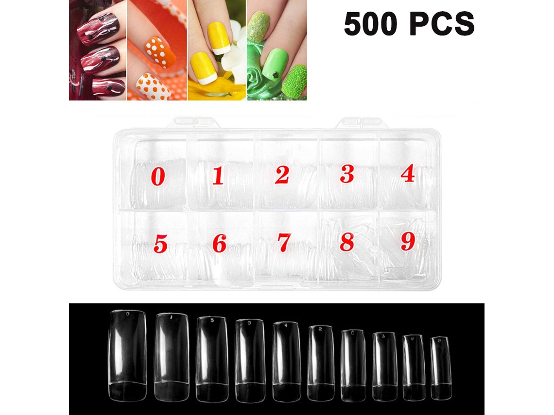 MEOIRUERY 500 Peças De Unhas Postiças Transparentes Para Arte De Unhas, 10 Tamanhos Diferentes Para Mulheres