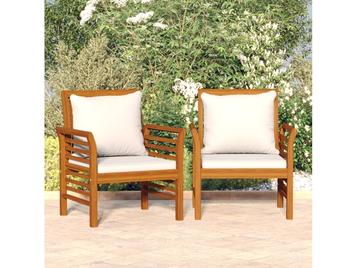 Vidaxl Cadeirões Com Almofadões Branco Nata 2 Pcs Acácia Maciça