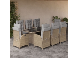 Vidaxl 9 Pcs Conj. Jantar Jardim C/ Almofadões Vime Pe Bege Misturado