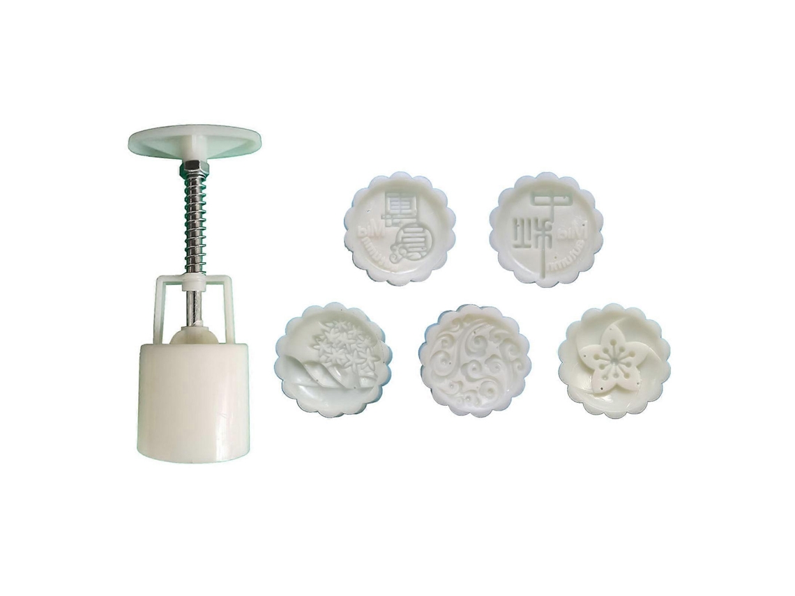 Conjunto De 5 Moldes 3d Em Formato De Flores Para Decoração De Bolos Da Lua, Formato Redondo, 50g, Ferramenta Manual Para Preparo De Bolos Da Lua