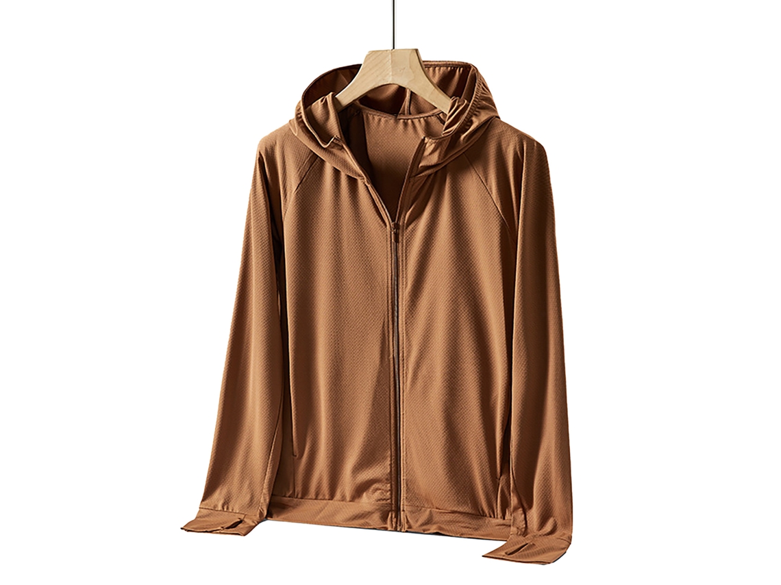 Jaqueta de proteção solar UPF 50+ para homem com capuz e zíper total leve manga longa marrom XL S/MARCA