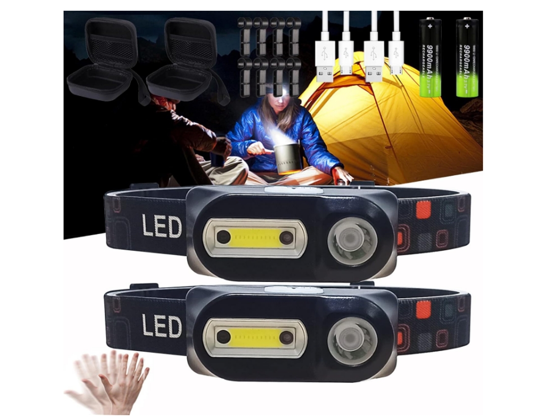 Lanterna De Cabeça Led, Lâmpada De Cabeça Super Brilhante E Leve, Farol Cob Com Interruptor De Sensor, Adequado Para Corrida, Acampamento, B
