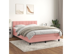 Vidaxl Cama Com Molas/colchão 140x190 Cm Veludo Rosa