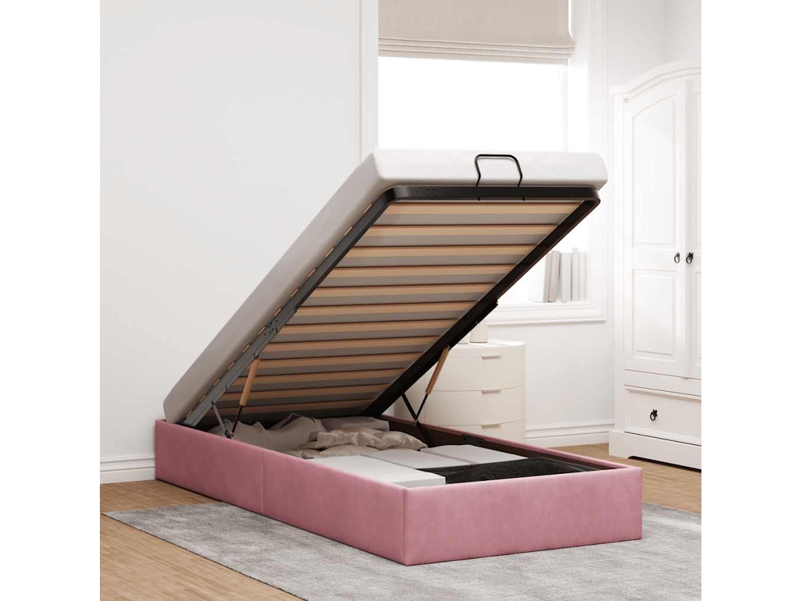 Vidaxl Ottoman Bed Frame No Colchão Rosa 90x190 Cm Veludo