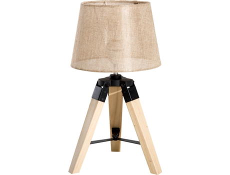 HomCom Candeeiro de Mesa Moderno e Original, com Base Tripé de Madeira e Abajur de Tecido de Linho - 24x24x45cm