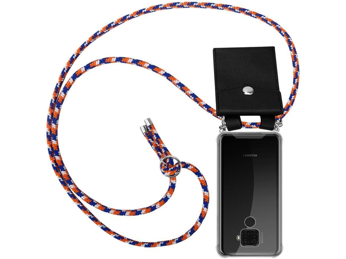 Capa com Cordão Colar Anéis Prateados Pescoço para Huawei Huawei Mate 30 Lite HONGWE. Silicone Transparente