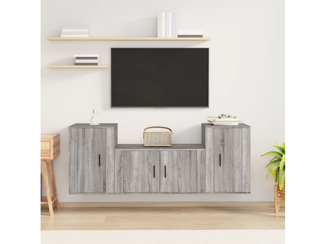 Vidaxl Conjunto Móveis De Tv 3 Pcs Madeira Processada Sonoma Cinza