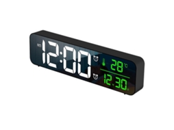 Despertador digital com visor espelhado, dígitos grandes, data e temperatura USB