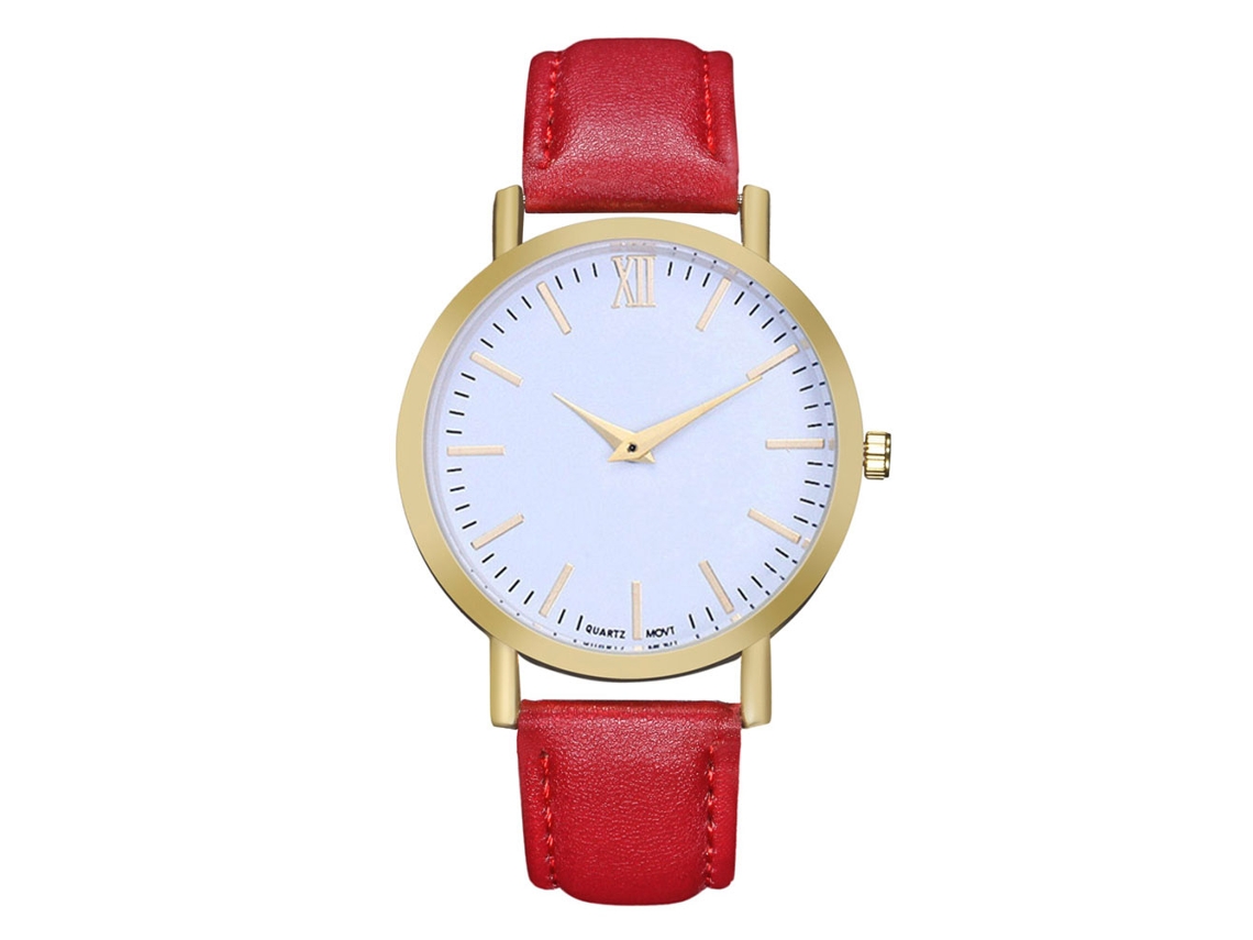 Relógio de pulso Zhoulianfa Quartz com pulseira de PU simples e moderna para mulheres e homens (vermelho)