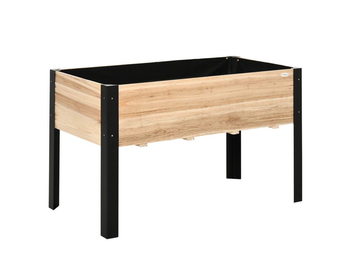 Jardineira Elevada Jardineira de Flores Vaso de Flores Canteiro de Ervas com Madeira Maciça Não Tecida Aço Natural + Preto 120 X 60 X 74 Cm Ge