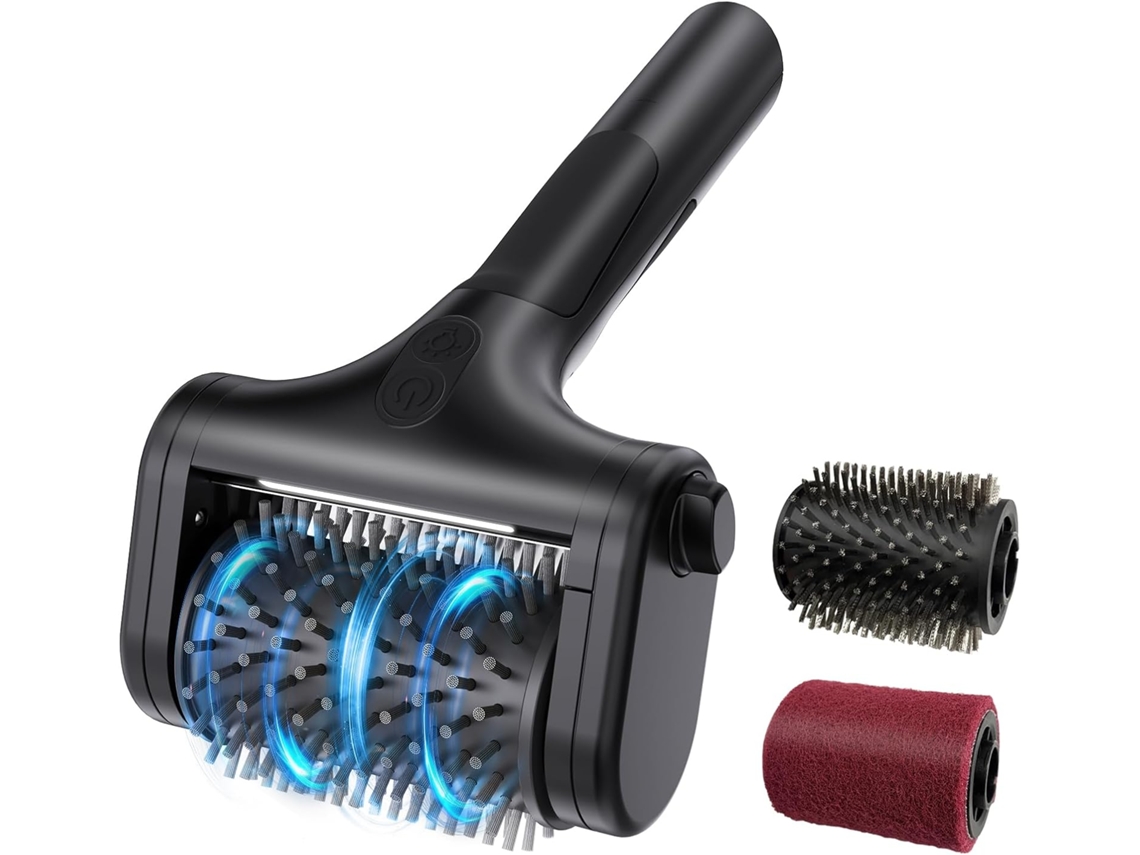 Escova elétrica para churrasco, 2 velocidades (590 rpm, 1000 rpm), IPX7 | Inclui 2 escovas, cabeças removíveis de aço/tecido, luz LED