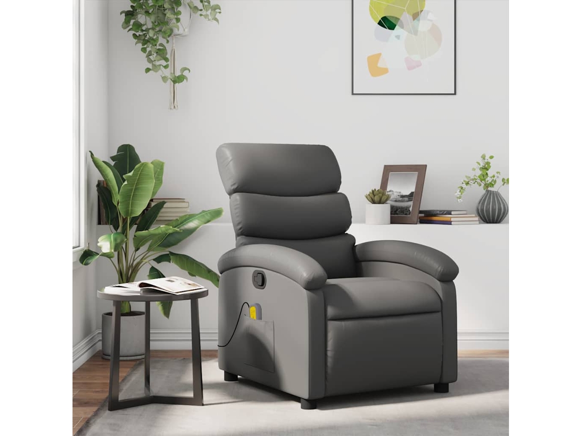 Vidaxl Poltrona De Massagens Reclinável Couro Artificial Cinzento