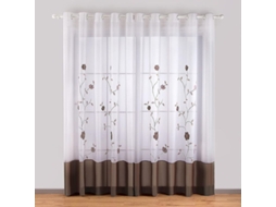 2026-cortina Transparente Com Bordado Floral Linjou, 140x175cm, Marrom Para Quarto Cozinha Sala De Estar 140x175cm Marrom