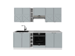 Cozinha Fame Line, 235cm, Pt Mármore, Azul Claro Cinza/branco, Branco, Vicco