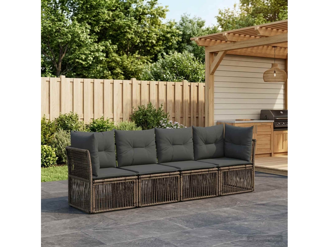 Vidaxl Conjunto De Sofá De Jardim 4 Unid. Cinzento Vime Pe