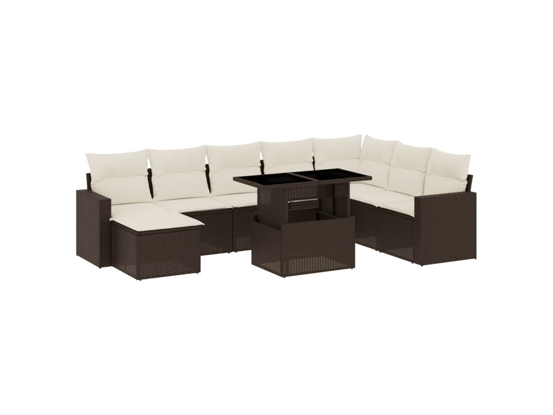 Conjunto de 9 Sofás para Jardim com Almofadões Vime Pe Castanho MAISON EXCLUSIVE