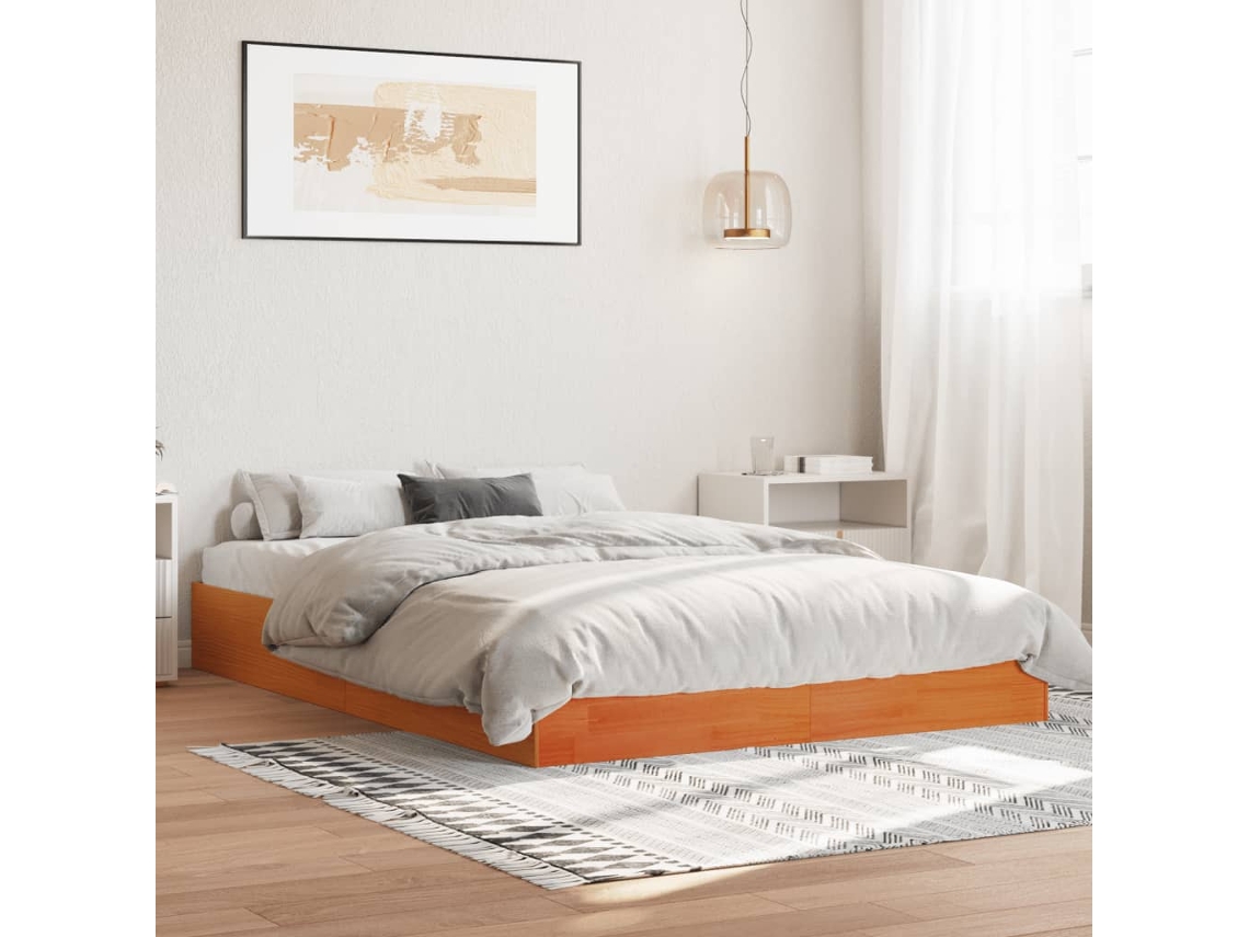 Vidaxl Cama Sem Colchão 120x200 Cm Madeira Pinho Maciça Castanho-mel