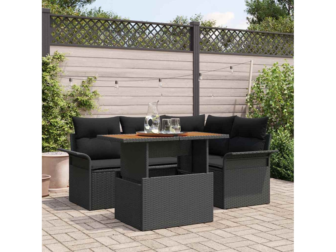 Vidaxl Conjunto De Sofá De Jardim 5 Pcs Preto Rattan Sintético