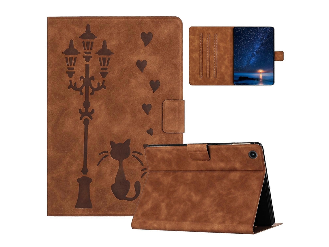 Capa De Couro Para Tablet Lenovo Tab M10 Plus 3ª Geração / Tb-128f Com Estampa De Casal De Gatos Em Relevo