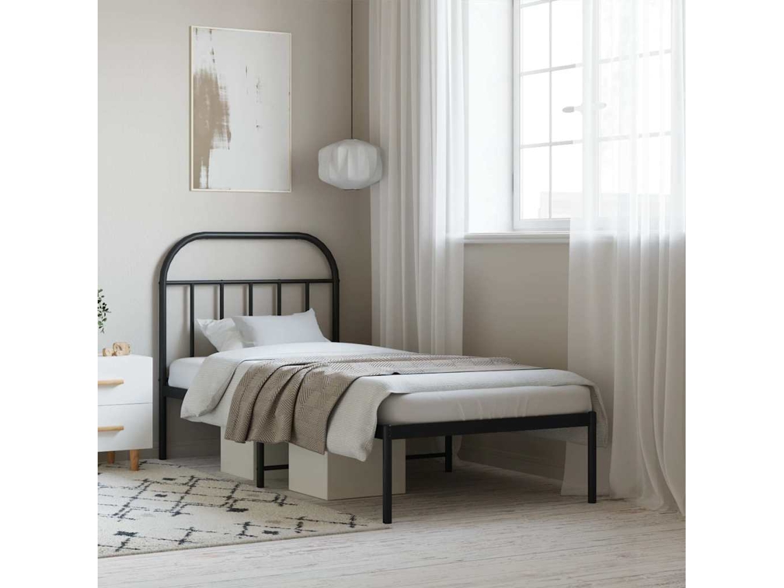 Vidaxl Estrutura de Cama com Cabeceira 90x200 Cm Metal Preto