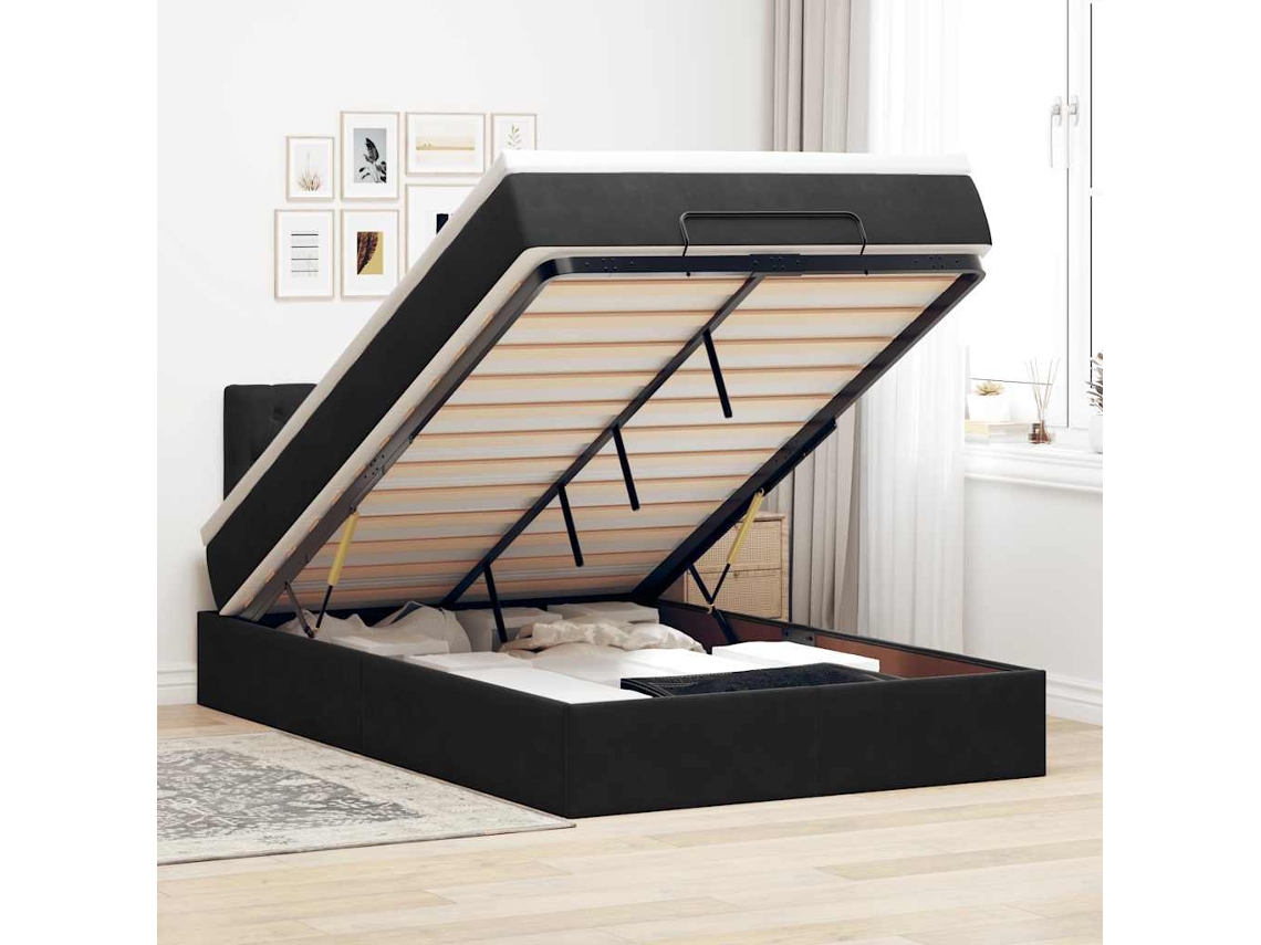 Vidaxl Estrutura De Cama Otomana Com Colchão 120x200 Cm Veludo Preto