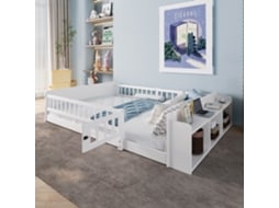Cama Infantil 140x200 Pinho Branco Prateleiras Abertas