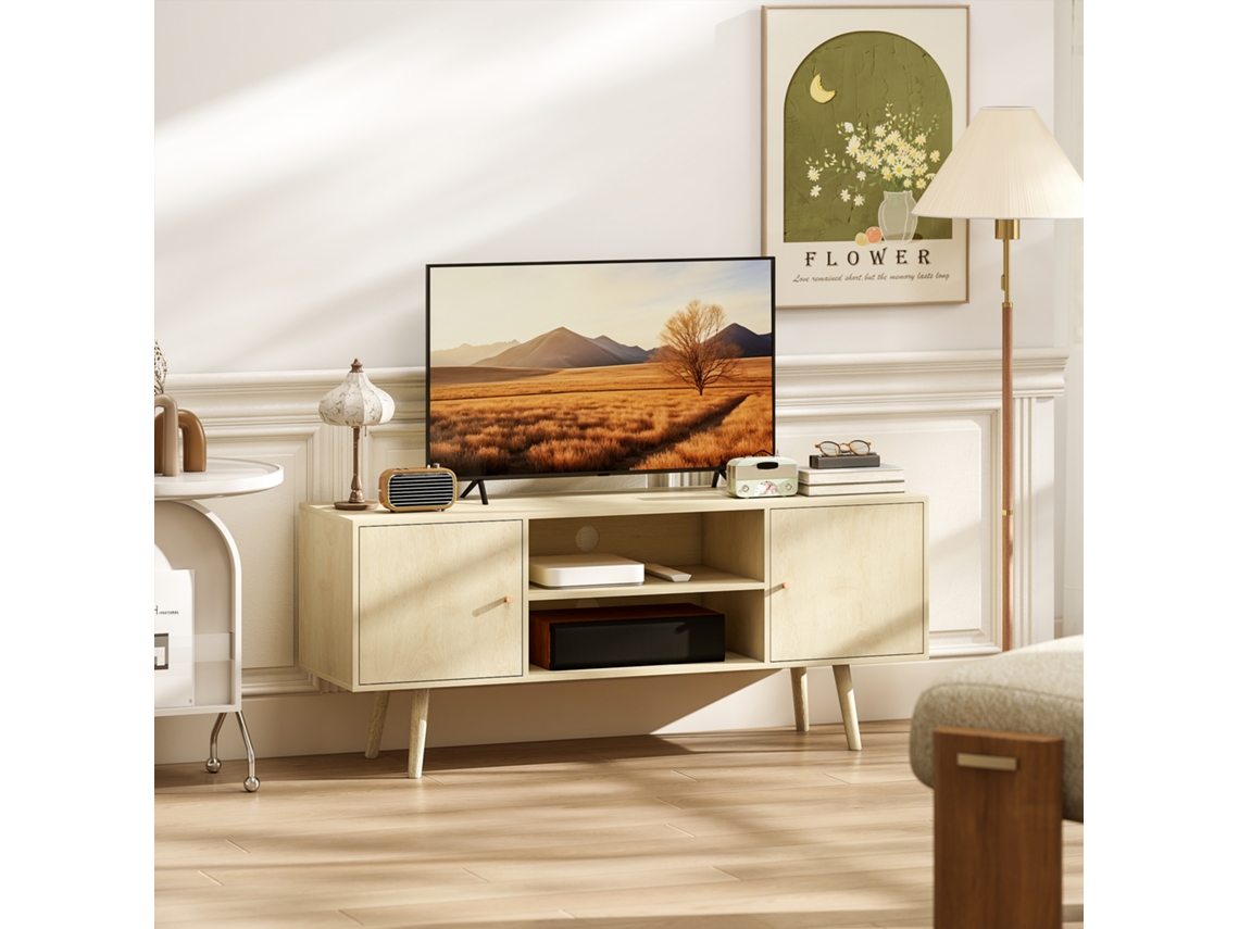 Móvel de Tv Móvel de Tv para Televisão Até 55 Polegadas 2 Armários e 2 Prateleiras Abertas 120x34x50cm Efeito Madeira Natural