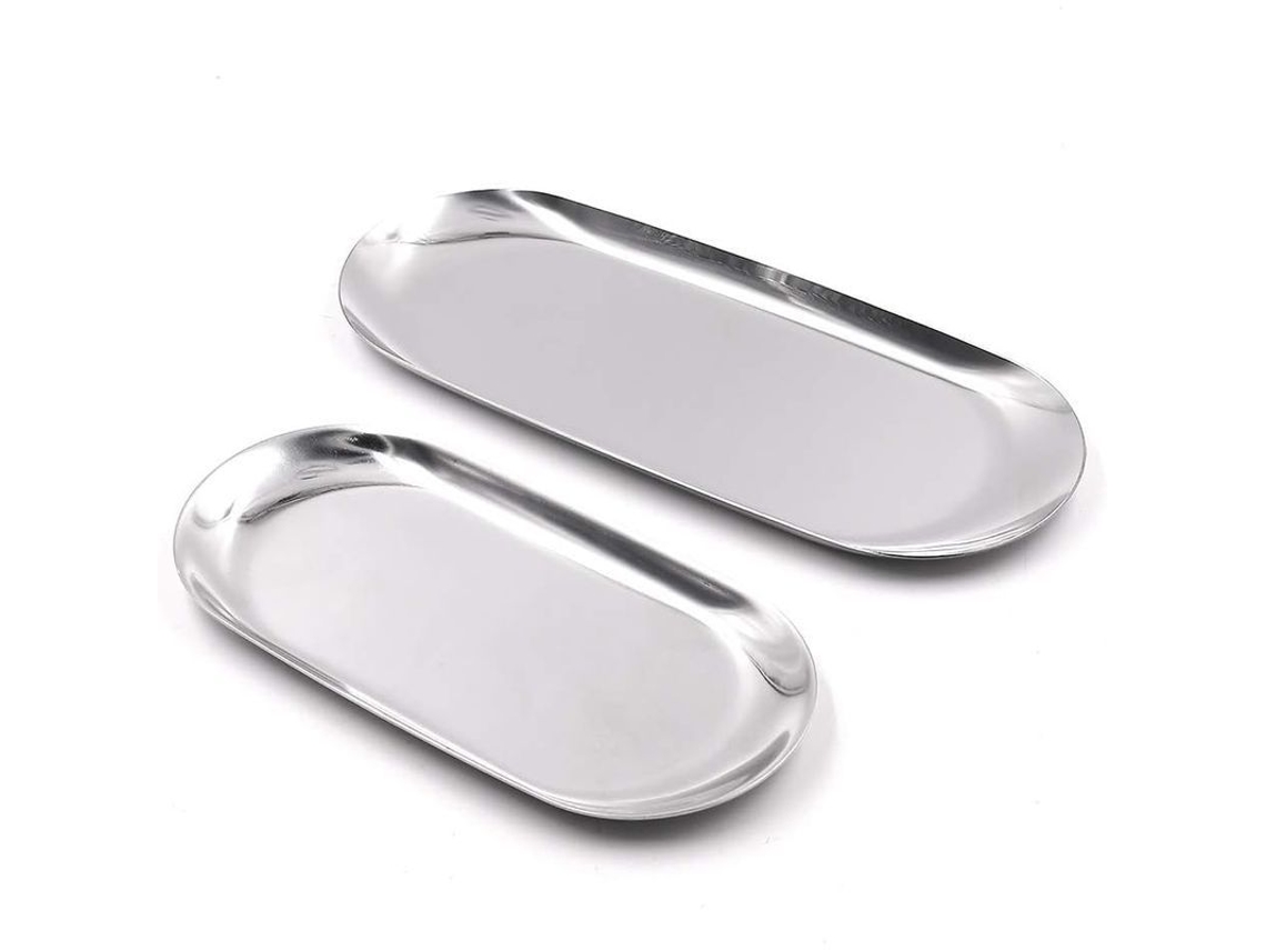 2 Conjuntos De Pratos De Acero Inoxidable Ovalados, Pratos Para Joyería, Maquillaje Y Almacenamiento, 2 Tamaños (m Y L)