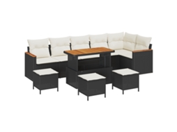 Conjunto 10 Conjunto De Sofá De Jardim Vidaxl Preto Vime Pe (110 X 55 X 71 Cm)
