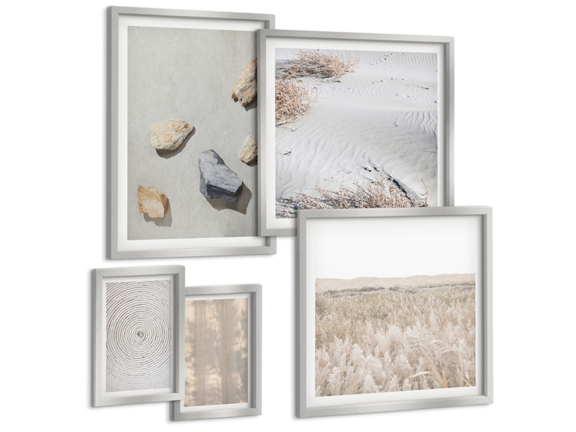 Galeria De Pinturas Murais Montanhas, Praia, Nuvens, Água Moldura Prateada Pinturas De Quarto Espelharte (conjunto De 5 Imagens)